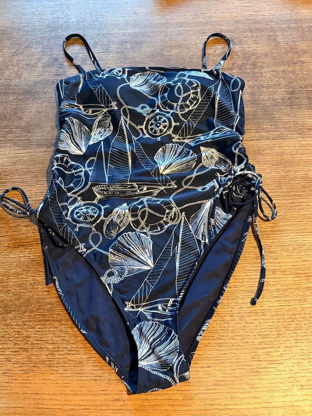 Nautica Navy One-Piece Swimsuit with White Nautical Shell & Rope Print